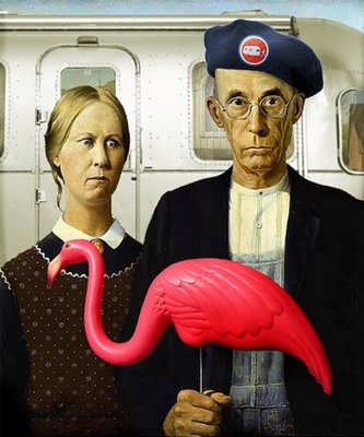 Airstream Gothic Brad Cornelius Parody Painting Flamingo Pink